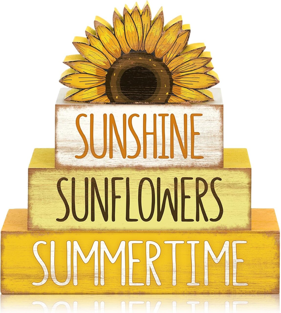 4 Pcs Summer Wooden Tiered Tray Decor Farmhouse Rustic Table Decor Books Stack Block Signs for Table & Home Office Decorations(Sunflower Style)